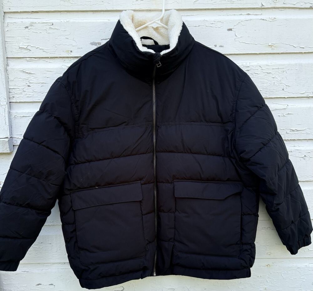 Universal Thread Puffer Coat Black Sherpa Quilted Womens XXL Gorpcore Winter